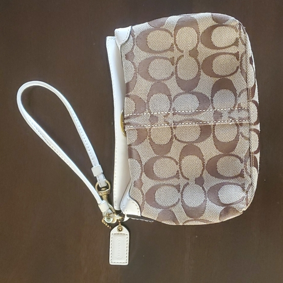Coach Signature C's Brown White Gold Clutch Wristlet - Picture 2 of 6